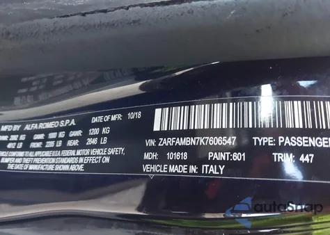 2019 Alfa Romeo Giulia Ti Sport Rwd z USA, uszkodzony, nr VIN ZARFAMBN7K7606547